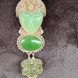 Gorgeous Green Goddess Sajen Pendant on Dyed Turquoise Beaded Necklace